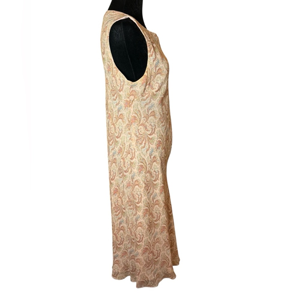 Ann Taylor 100% Silk Paisley Midi Dress Sleeveless Pink Tan Size 12 - Picture 5 of 10